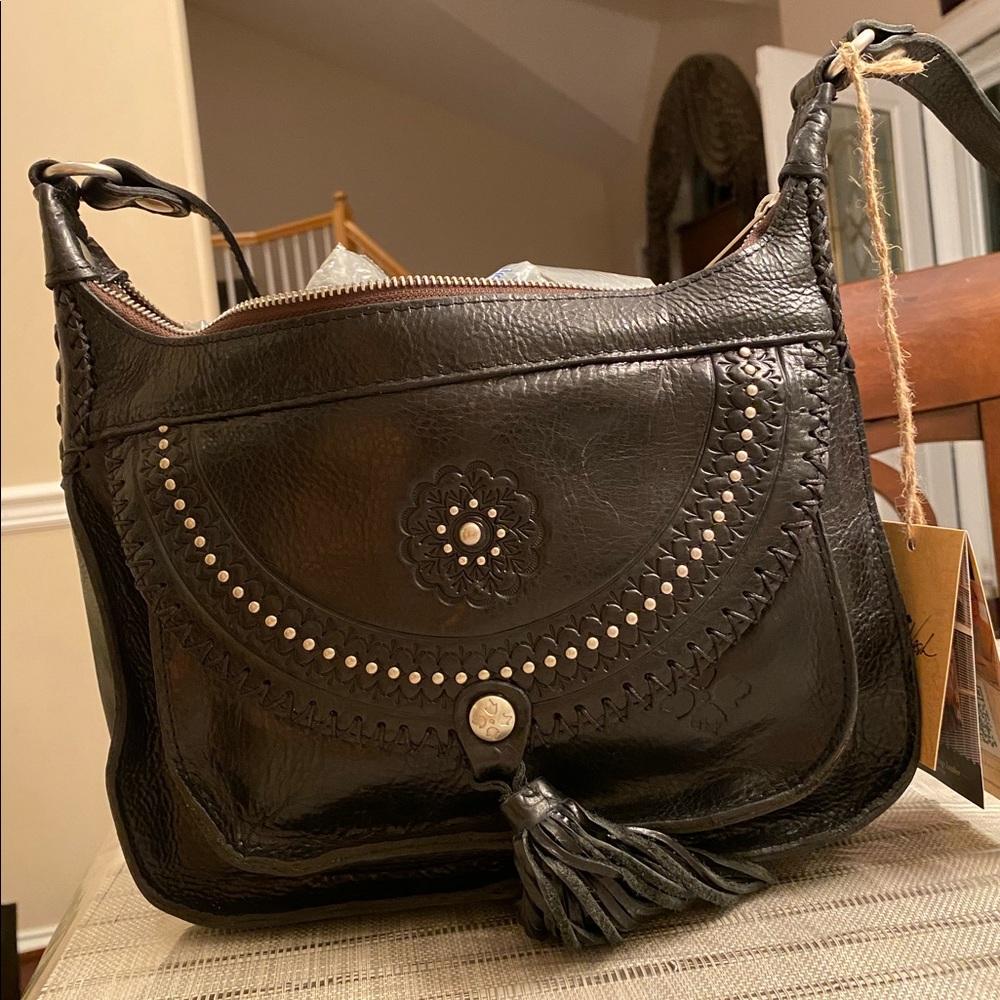 Patricia Nash black leather vintage bag